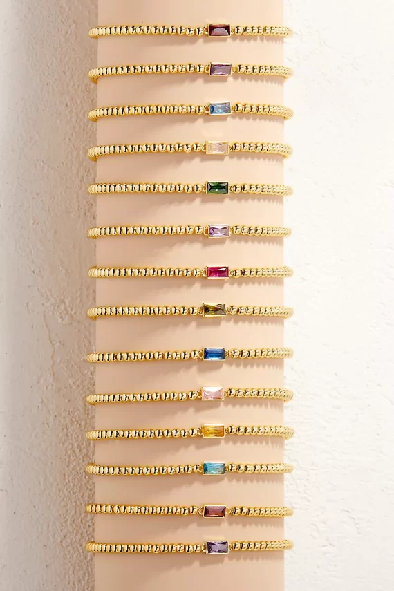 Beaded stretch bracelet with center birthstone