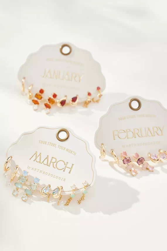 Set of four birthstone earrings for January, February, March as bridesmaid gifts
