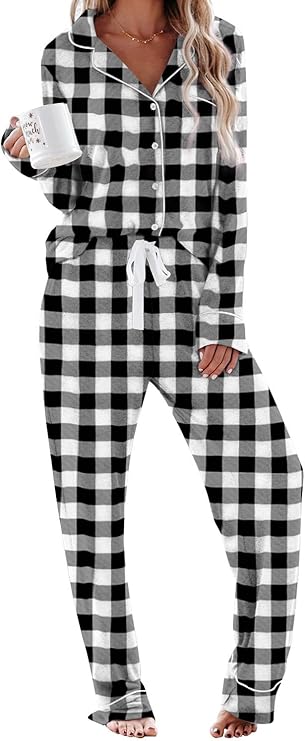 White and black buffalo plaid pajamas for bridal party
