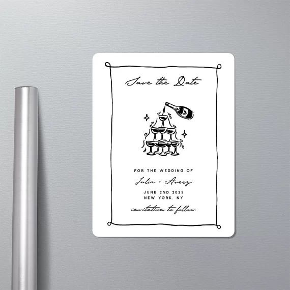 Non photo save the date with champagne tower doodle