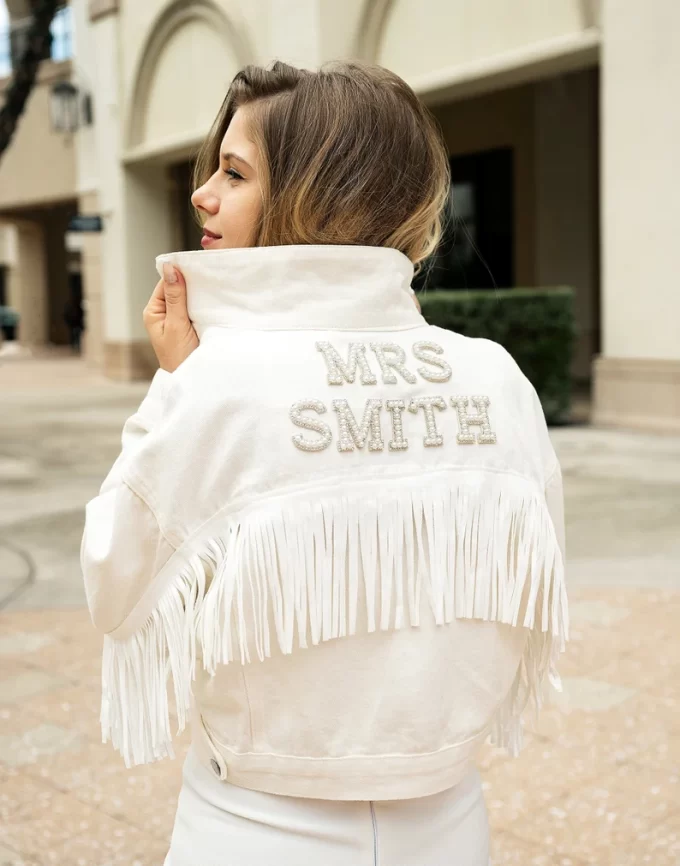 Boho fringe bridal jacket for bohemian wedding style