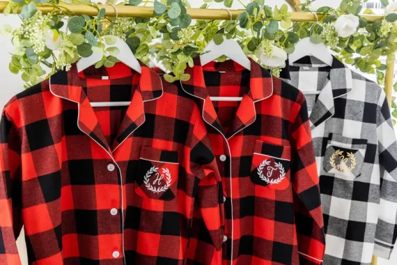 Buffalo plaid oversized shirt for bridesmaid pajama wear