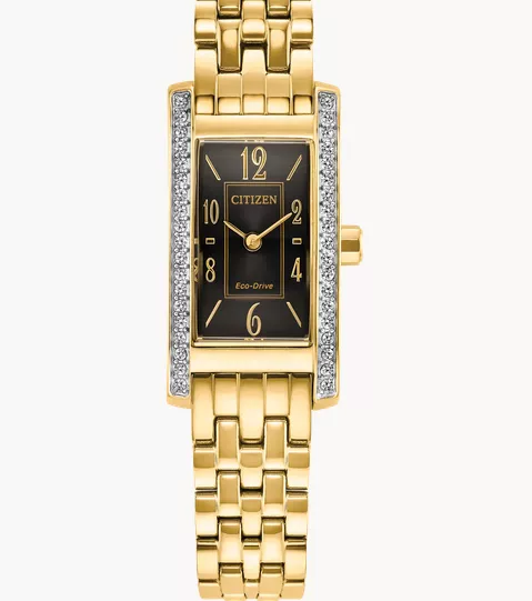 Gold watch for women with sparkly rhinestones, Citizen brand