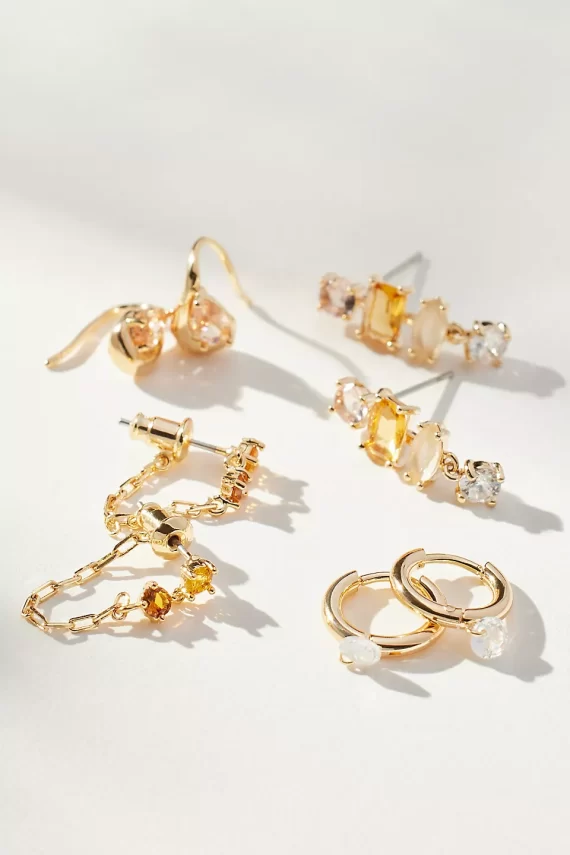 Four styles of citrine birthstone earrings for November