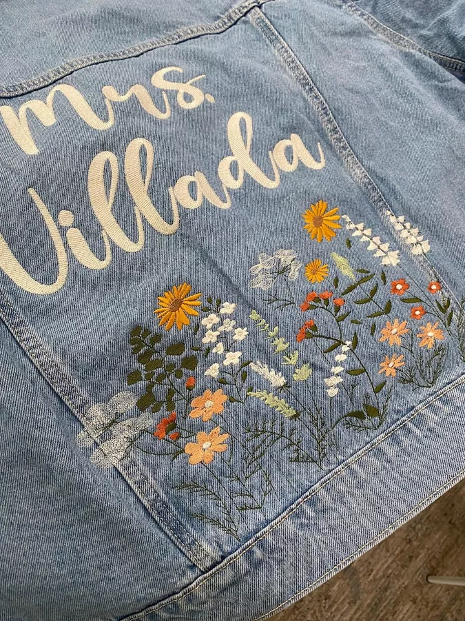 Custom embroidered bridal jacket with wedding date or initials