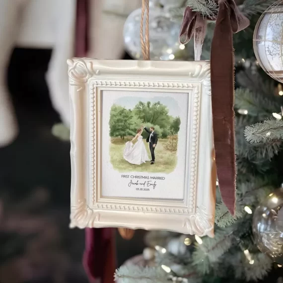 framed first christmas married ornament portrait