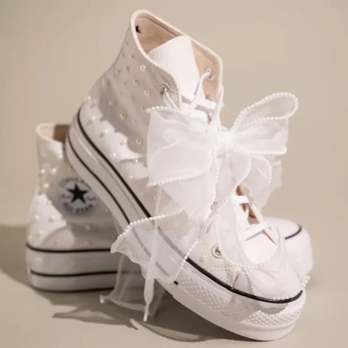 Pair wedding sneakers with your bridal jacket for a personal touch