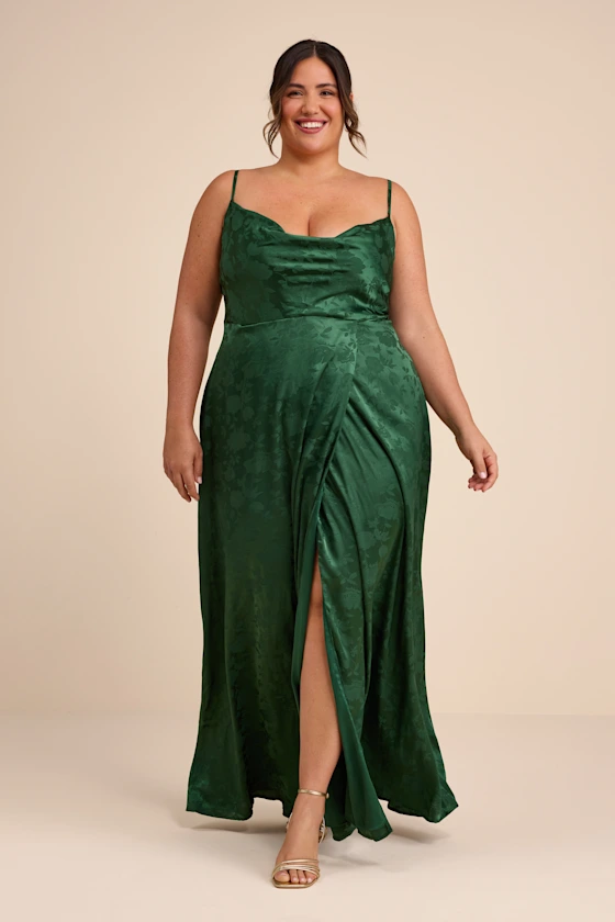 Emerald green jacquard maxi dress