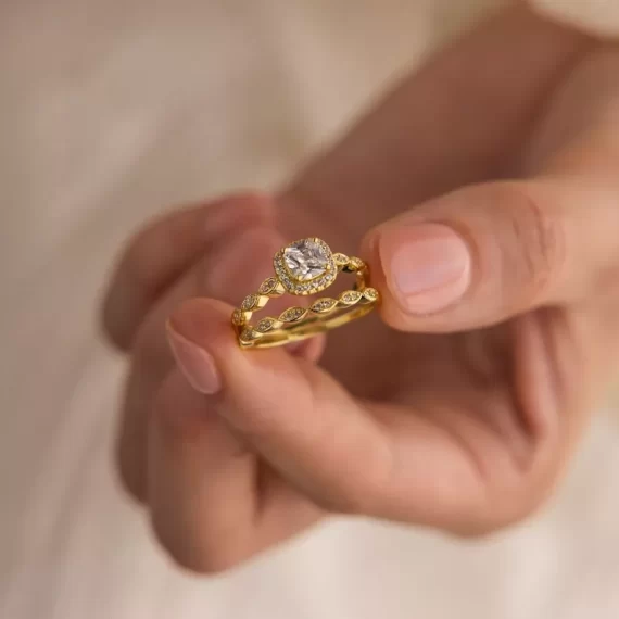 Cushion-cut fake engagement ring designed for travel use
