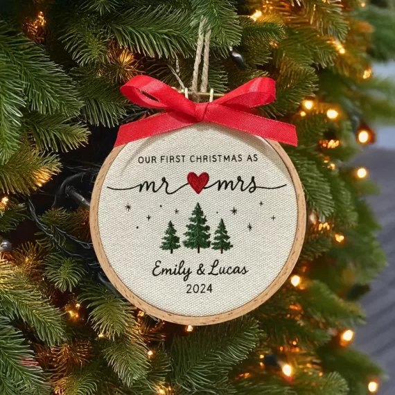 embroidery hoop turned first christmas married ornament for newylweds from etsy