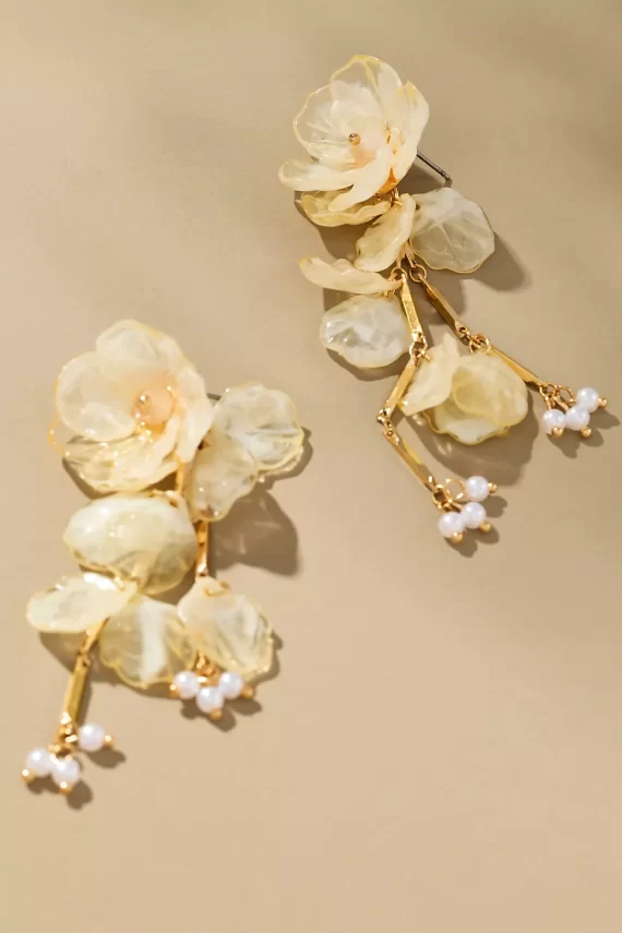 White floral drop statement earrings for bridal jewelry