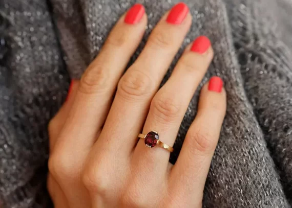 garnet oval solitaire engagement ring