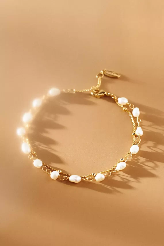 Gold metal bridal bracelet with pearls