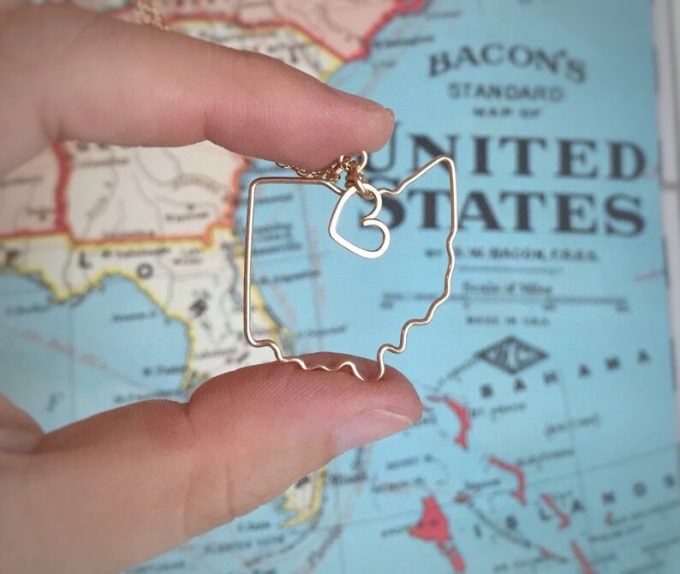 State shaped necklace pendant with heart