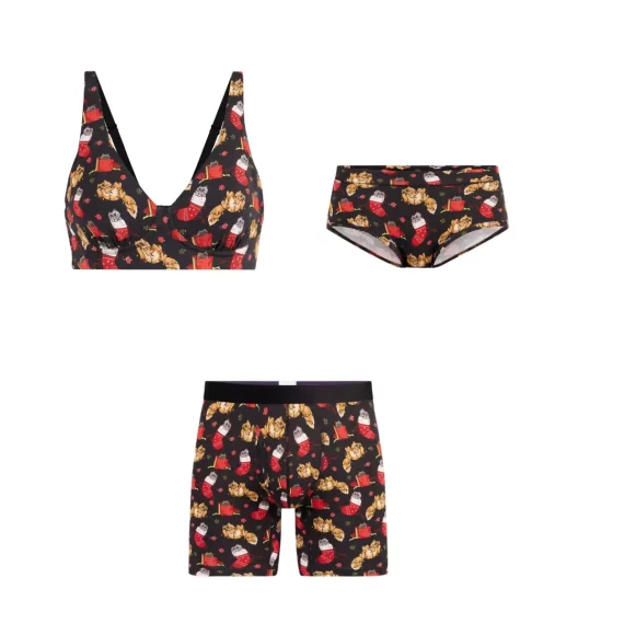 Holiday underwear set with womens underwear and bralette and his boxers