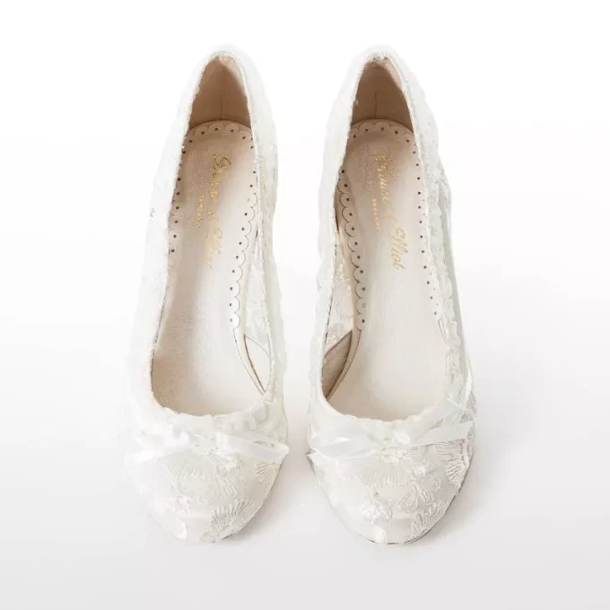 Ivory lace bridal wedges with low heel