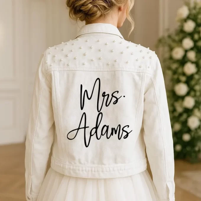 Ivory pearl embellished bridal jacket for elegant weddings