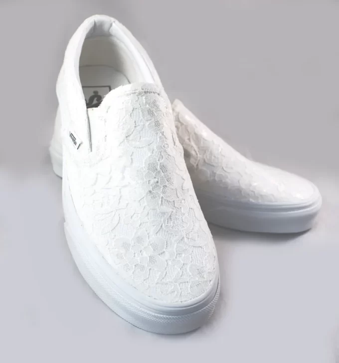 Lace slip on wedding shoes