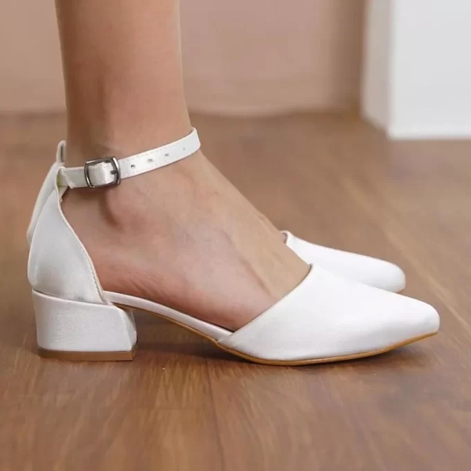 Ivory low block-heel wedding pump with cushioned insole for comfort