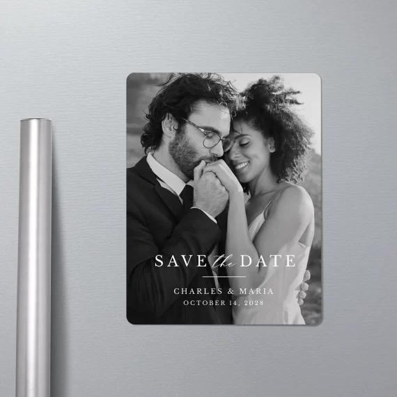 Photo save the date magnet, couple embracing