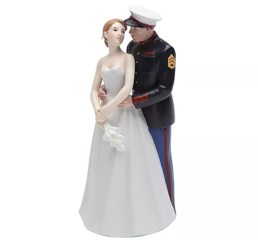 Marine Corps wedding cake topper figurine of bride and groom