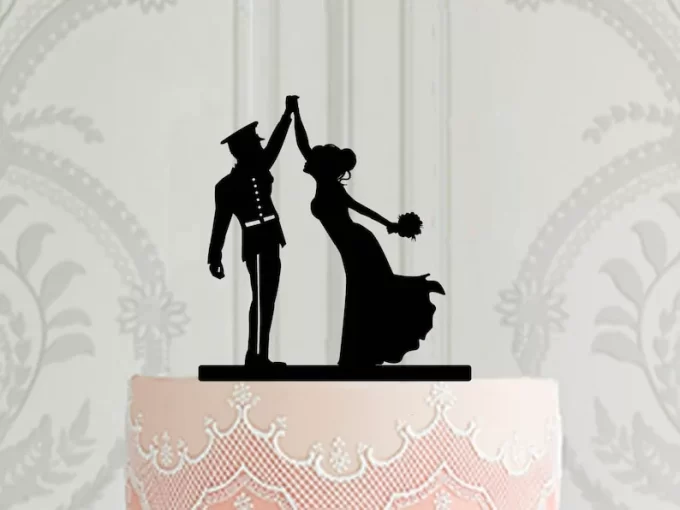 Marines wedding cake topper silhouette style - bride and groom dancing
