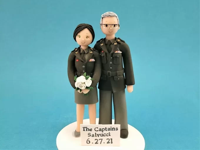 Custom military captains cake topper with bride and groom in uniform