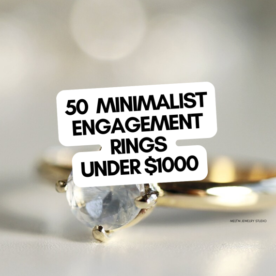 minimalist engagement rings under $1000 in gold and silver displayed on neutral background
