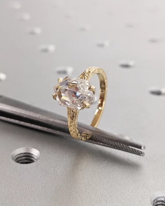 hexagon cut moissanite ring