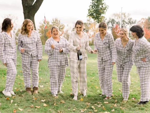 Netural plaid bridesmaid pajama flannel top and bottom