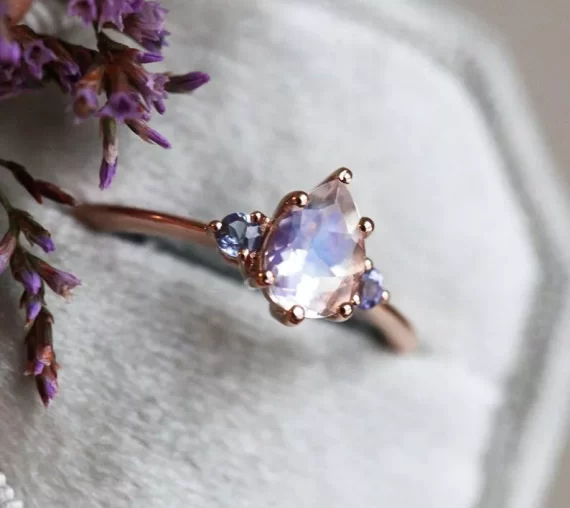 Pear and tanzanite engagement ring minimalist style