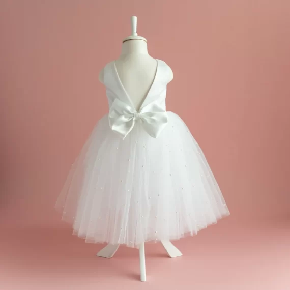 flower girl dress with pearls and tulle skirt