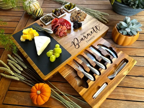 Custom cheese board and charcuterie board serving tray