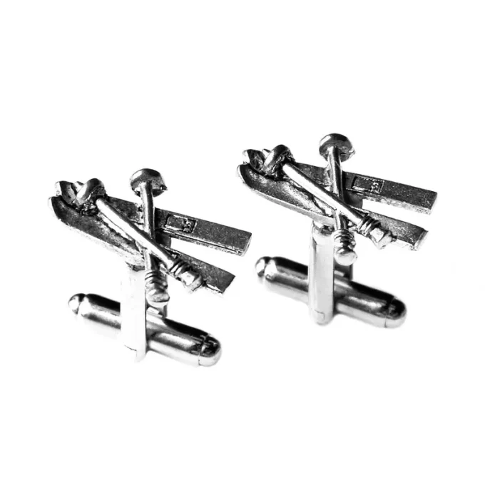 Silver cufflinks with ski motif engraved for groomsmen