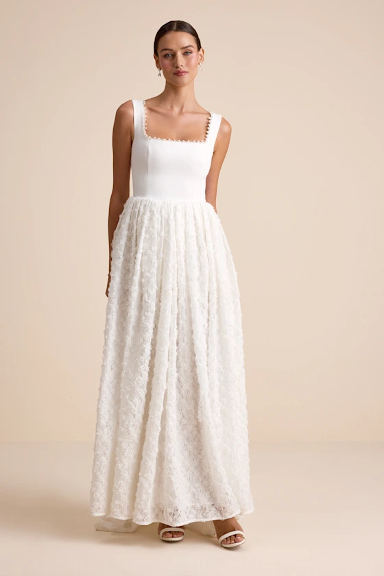 A-line reception dress that hides tummy for bride, flattering midsection and waistline