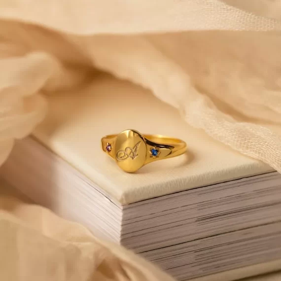 Minimalist birthstone signet ring for bridesmaids