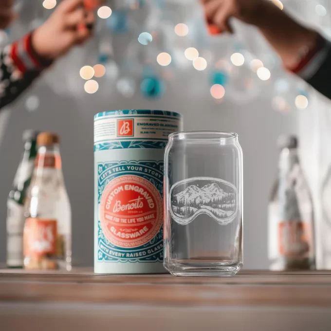 Ski goggles engraved glass pint for him