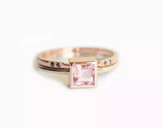 Square pink morganite ring