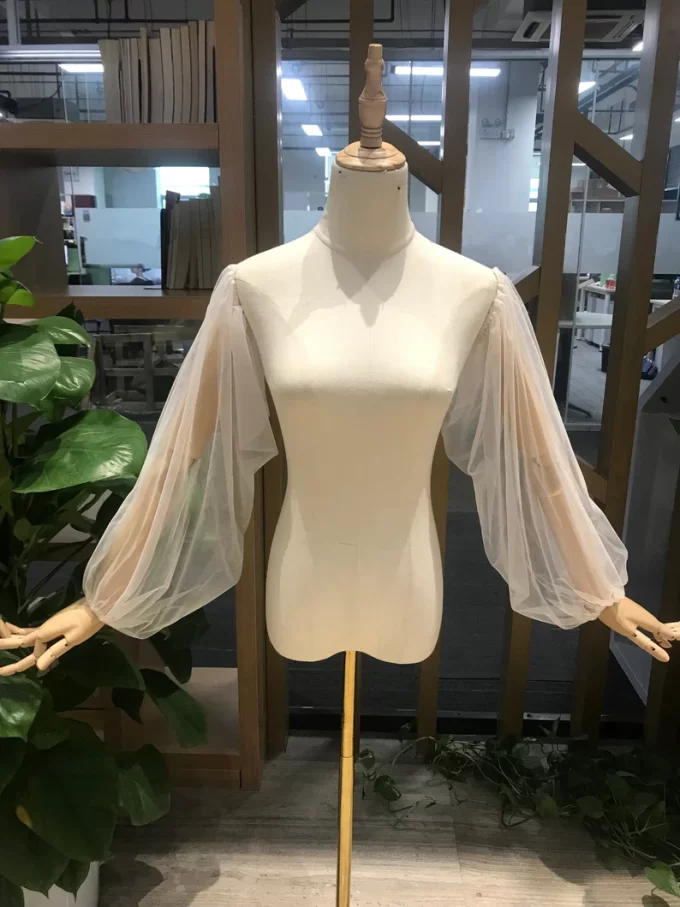 Illusion tulle sheer puffy sleeves for wedding dress add-on