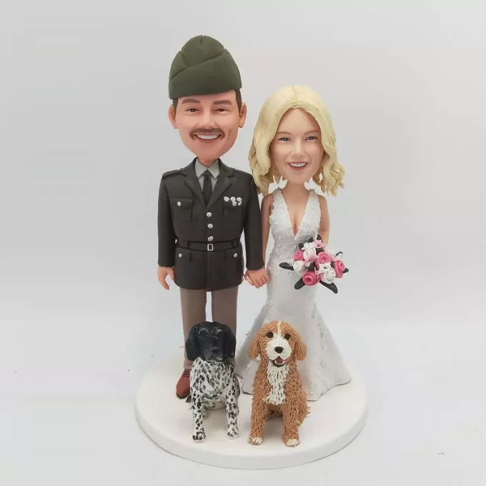 air force wedding cake topper in bobblehead style with bride and groom