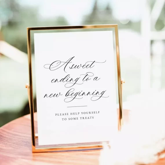 Sweet ending to new beginning favors sign