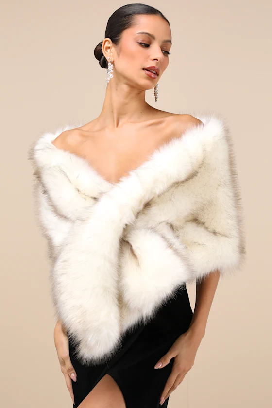 White bridal jacket alternative fake fur stole
