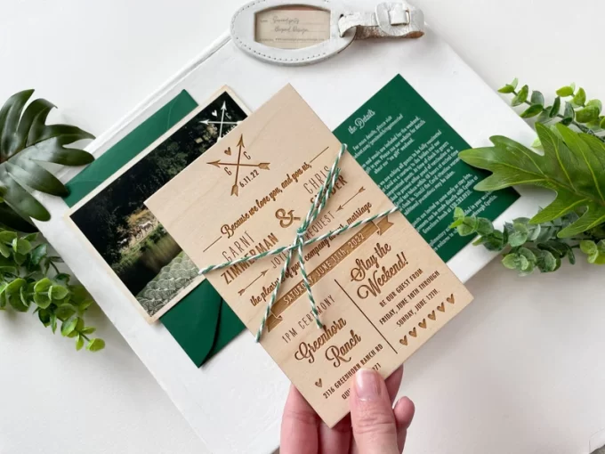Wooden wedding invitation handmade