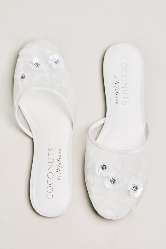 white mesh mules — wedding shoes that are not heels for brides