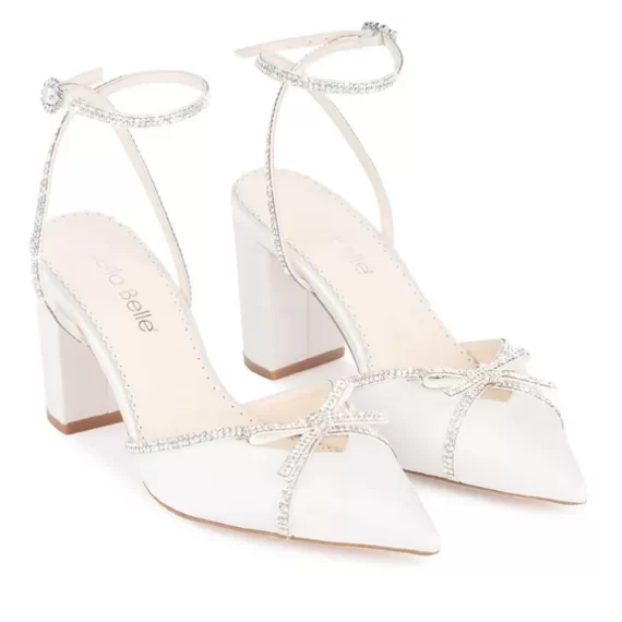 White pointed toe strappy block heels for wedding