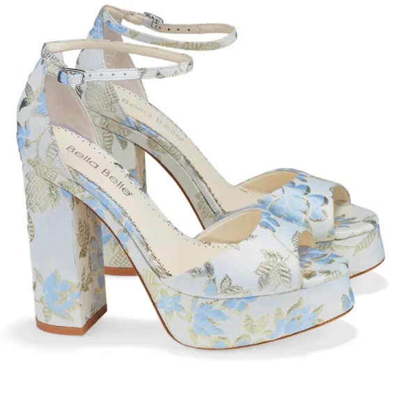 Close-up of Bella Belle wedding shoes showing floral detailing