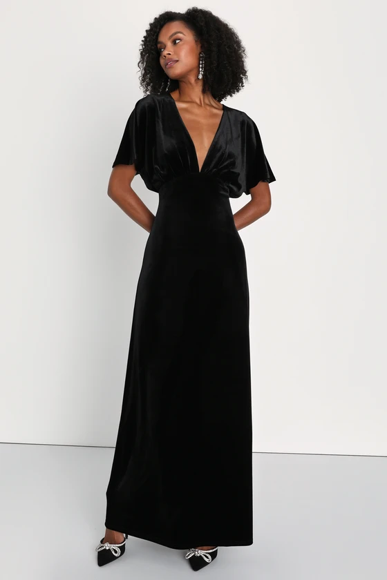Flutter sleeve velvet maxi dress