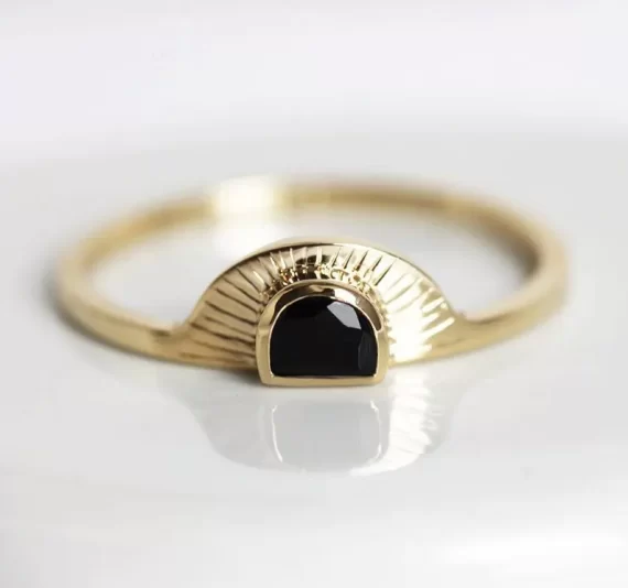 Bohemian half moon onyx and black diamond engagement ring