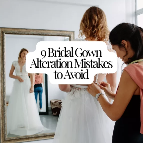 Professional bridal seamstress performing wedding dress alterations