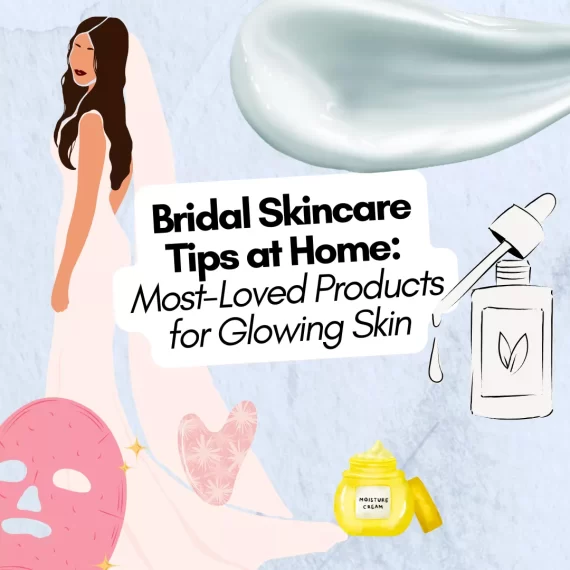 Bride applying skincare at home for a glowing wedding day complexion